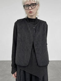 Re-launch Charcoal Pinstripe Punk Vest | Minimal Alternative Layering Vest
