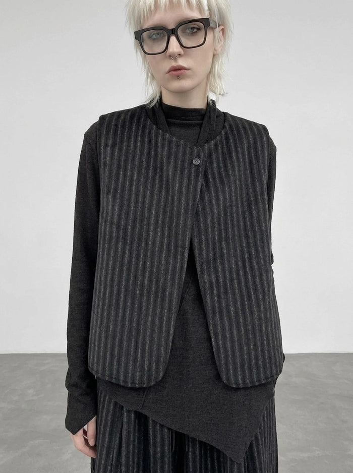 Re-launch Charcoal Pinstripe Punk Vest | Minimal Alternative Layering Vest