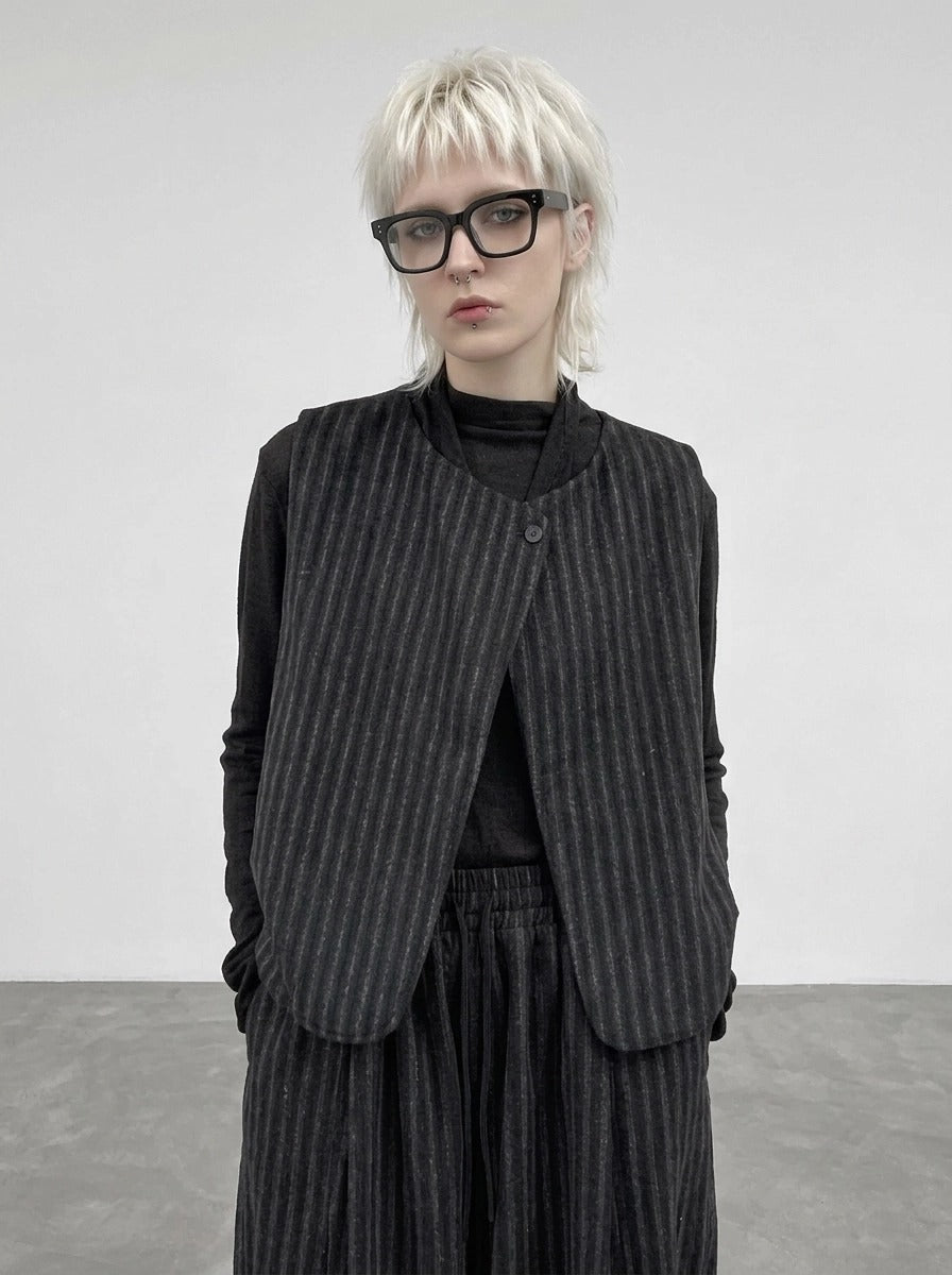 Re-launch Charcoal Pinstripe Punk Vest | Minimal Alternative Layering Vest