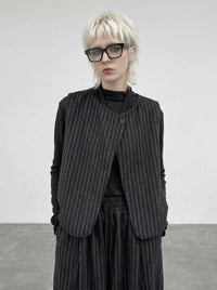 Re-launch Charcoal Pinstripe Punk Vest | Minimal Alternative Layering Vest