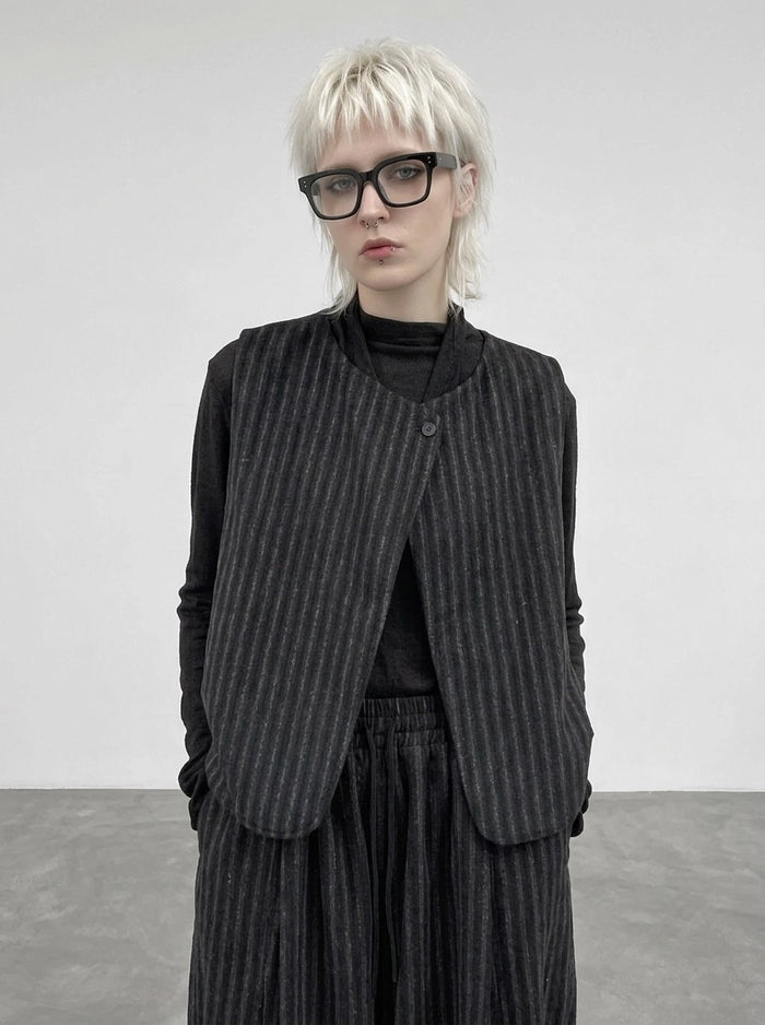 Re-launch Charcoal Pinstripe Punk Vest | Minimal Alternative Layering Vest
