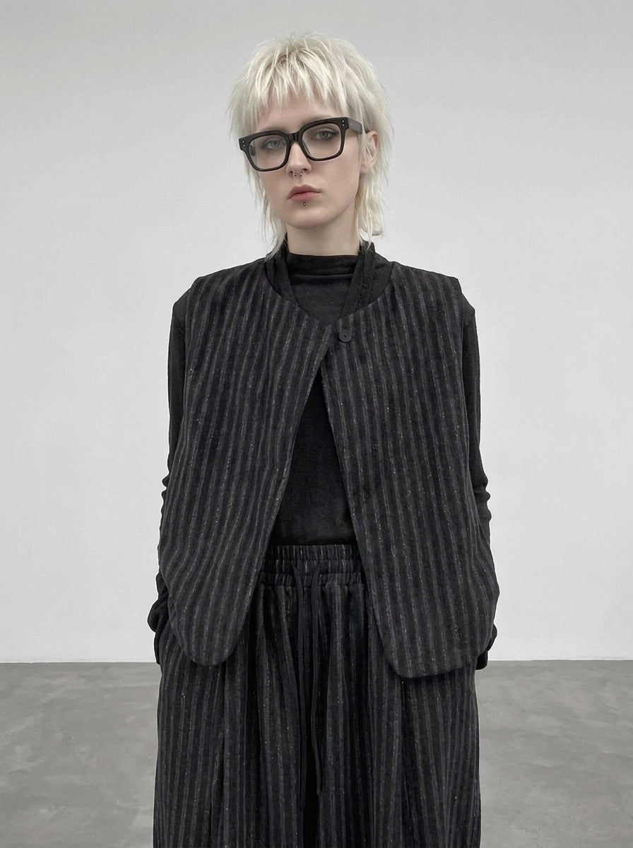 Re-launch Charcoal Pinstripe Punk Vest | Minimal Alternative Layering Vest