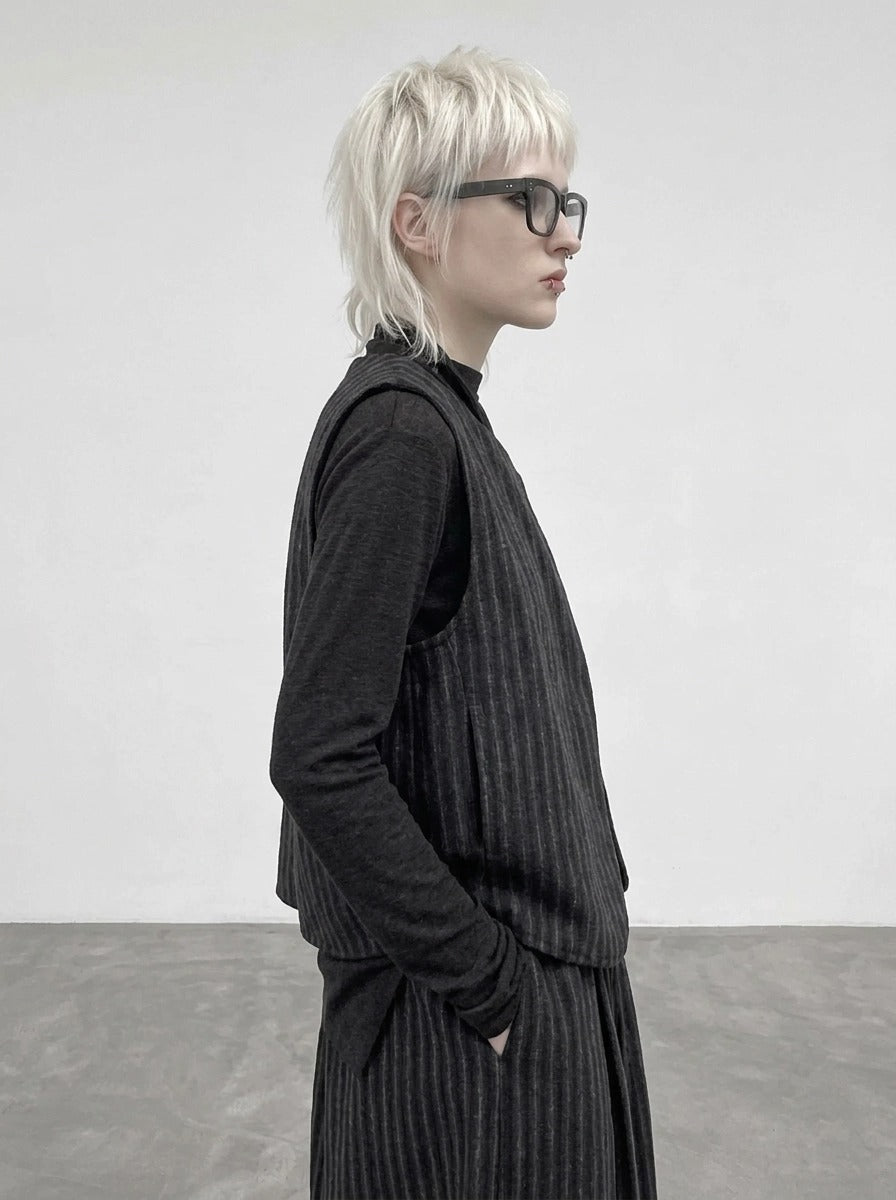 Re-launch Charcoal Pinstripe Punk Vest | Minimal Alternative Layering Vest