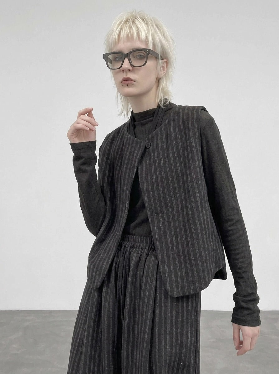 Re-launch Charcoal Pinstripe Punk Vest | Minimal Alternative Layering Vest