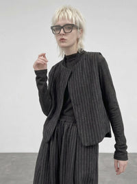 Re-launch Charcoal Pinstripe Punk Vest | Minimal Alternative Layering Vest