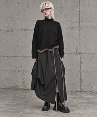Black Asymmetric Draped Maxi Skirt-SimpleModerne