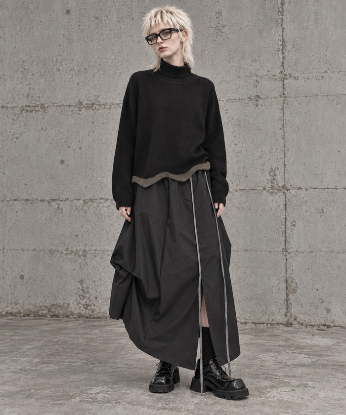 Black Asymmetric Draped Maxi Skirt