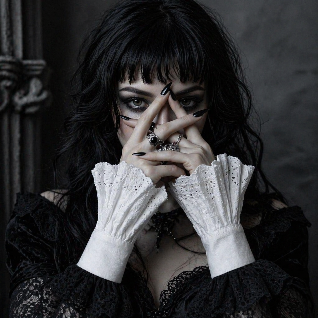 Lace Layered Cuffs – Soft Gothic White-SimpleModerne