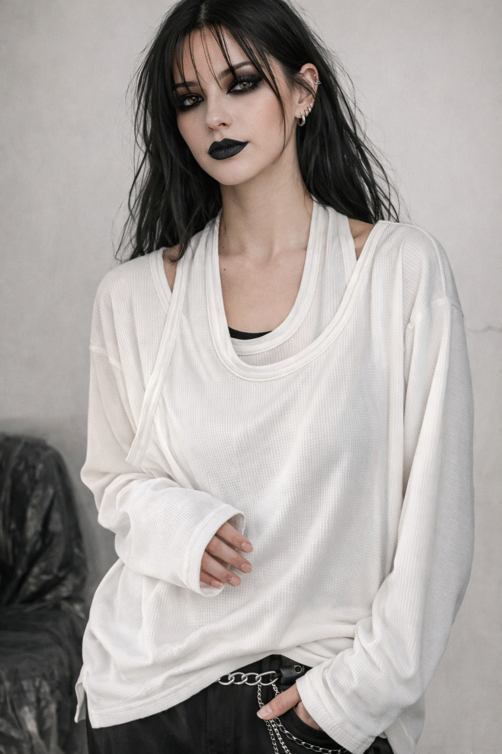 Relaxed Layered Long Sleeve Shirt-SimpleModerne