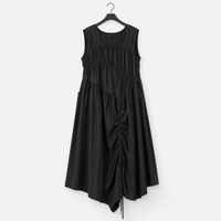 Simple Moderne Black Asymmetrical Gathered Dress – Casual Minimal Goth Midi Statement Piece-SimpleModerne
