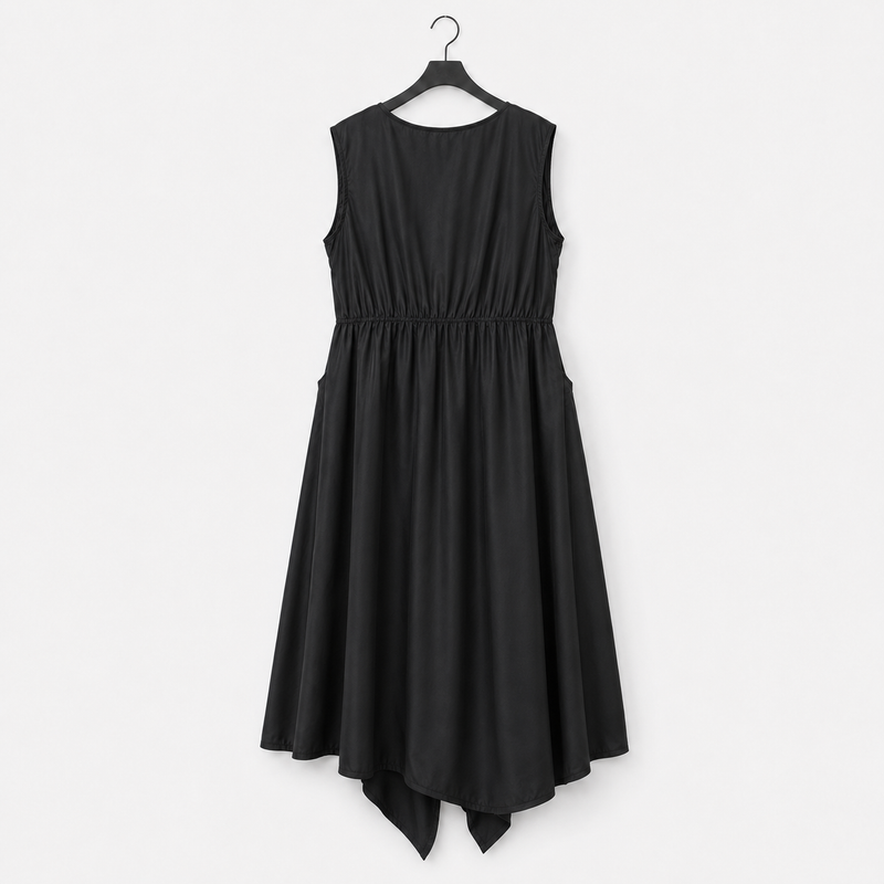 Simple Moderne Black Asymmetrical Gathered Dress – Casual Minimal Goth – SimpleModerne