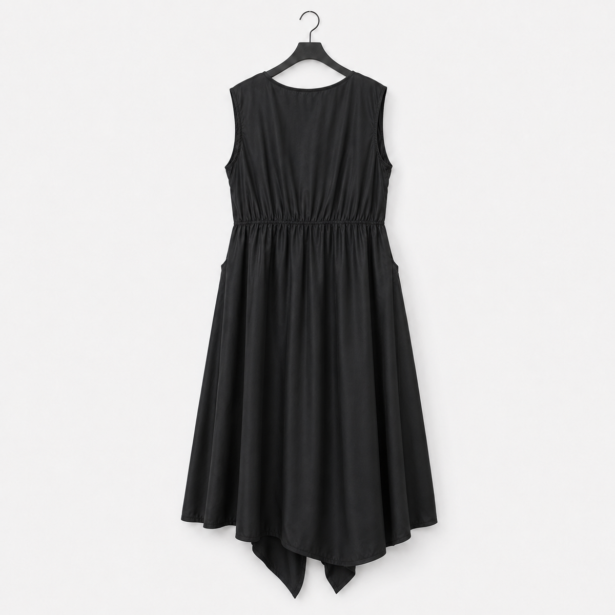 Simple Moderne Black Asymmetrical Gathered Dress – Casual Minimal Goth Midi Statement Piece-SimpleModerne