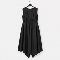 Simple Moderne Black Asymmetrical Gathered Dress – Casual Minimal Goth Midi Statement Piece-SimpleModerne