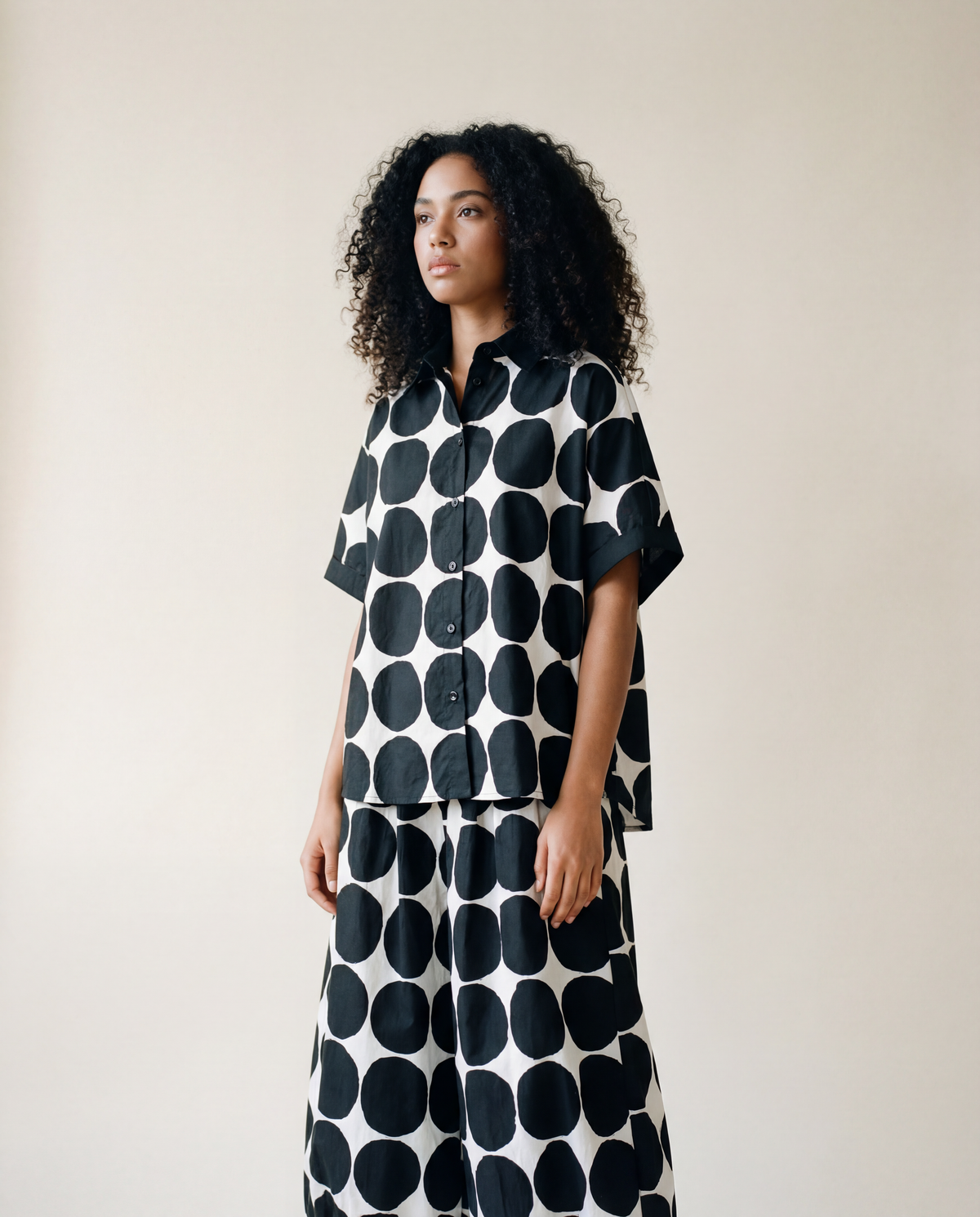 Chic Polka Dot Maxi Shirt-Blouse - Oversized Comfort & Style-SimpleModerne