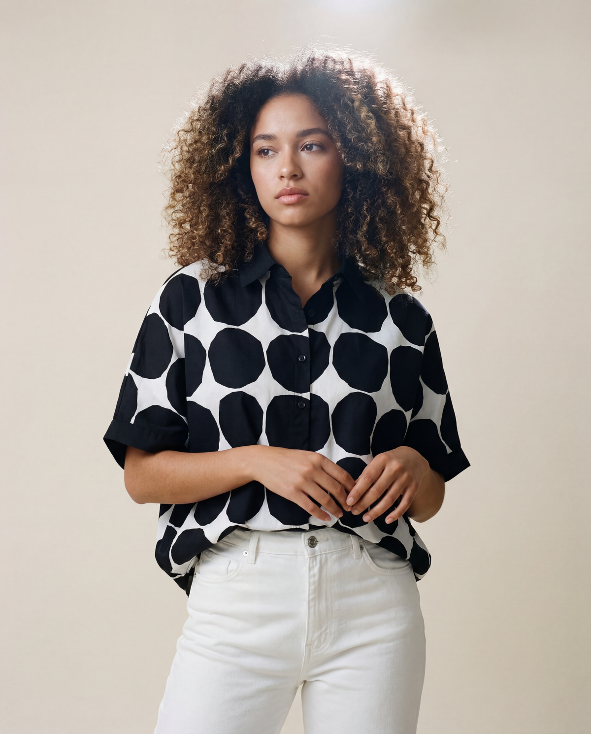 Chic Polka Dot Maxi Shirt-Blouse - Oversized Comfort & Style-SimpleModerne