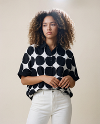 Chic Polka Dot Maxi Shirt-Blouse - Oversized Comfort & Style-SimpleModerne