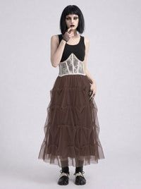 Chocolate Brown Ruched Tulle Maxi Skirt-SimpleModerne
