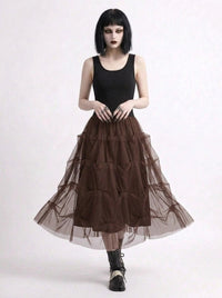 Chocolate Brown Ruched Tulle Maxi Skirt-SimpleModerne
