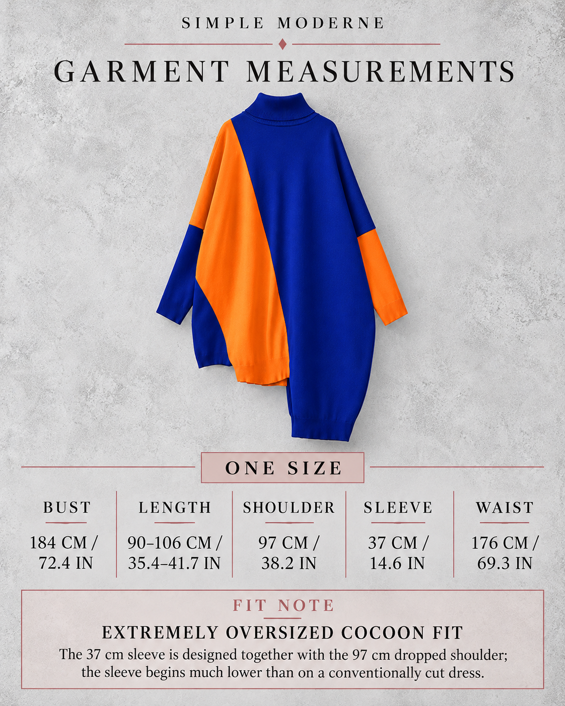 Cobalt Blue & Orange Asymmetric Oversized Turtleneck Pullover-SimpleModerne