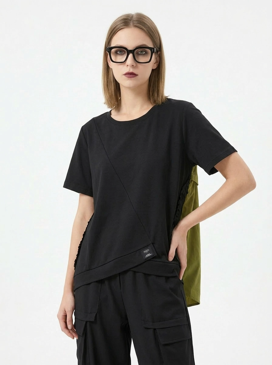 Contrast Panel Minimalist T-Shirt-SimpleModerne