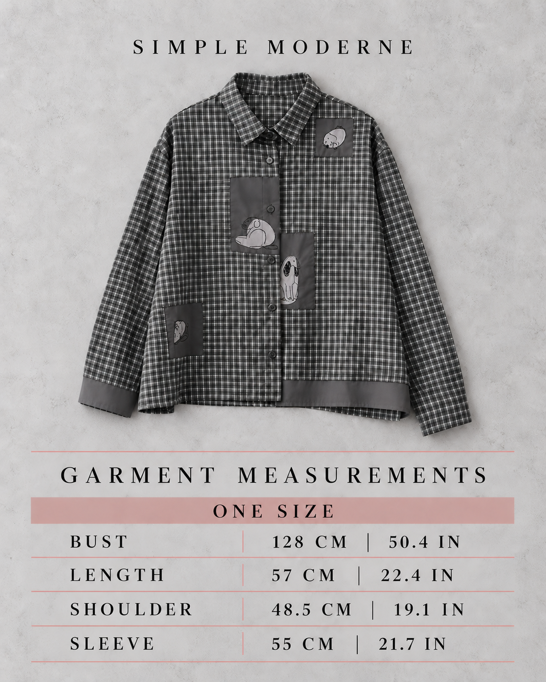 Grey Check Patchwork Shirt | Alternative Graphic Blouse-SimpleModerne