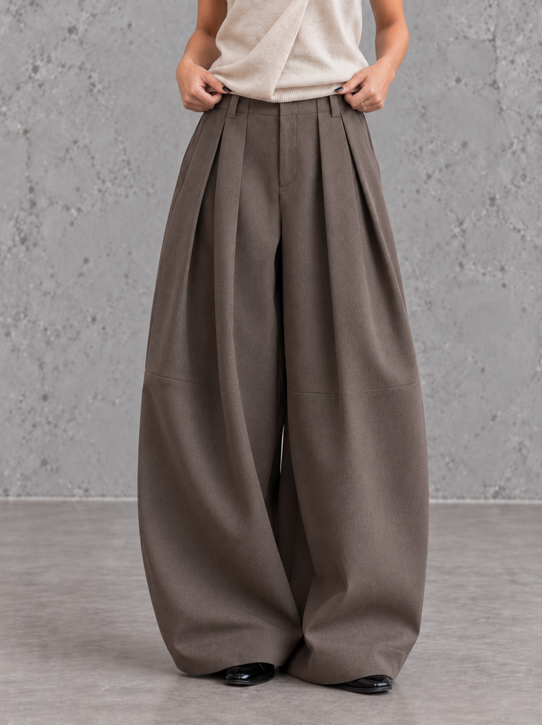 Mocha Structured Extra Wide-Leg Trousers