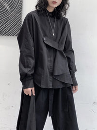 Deconstructed Asymmetric Button Wrap Shirt - Onyx-SimpleModerne