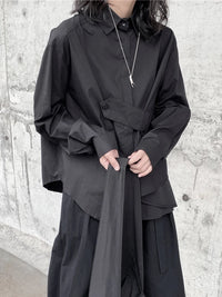 Deconstructed Asymmetric Button Wrap Shirt - Onyx-SimpleModerne