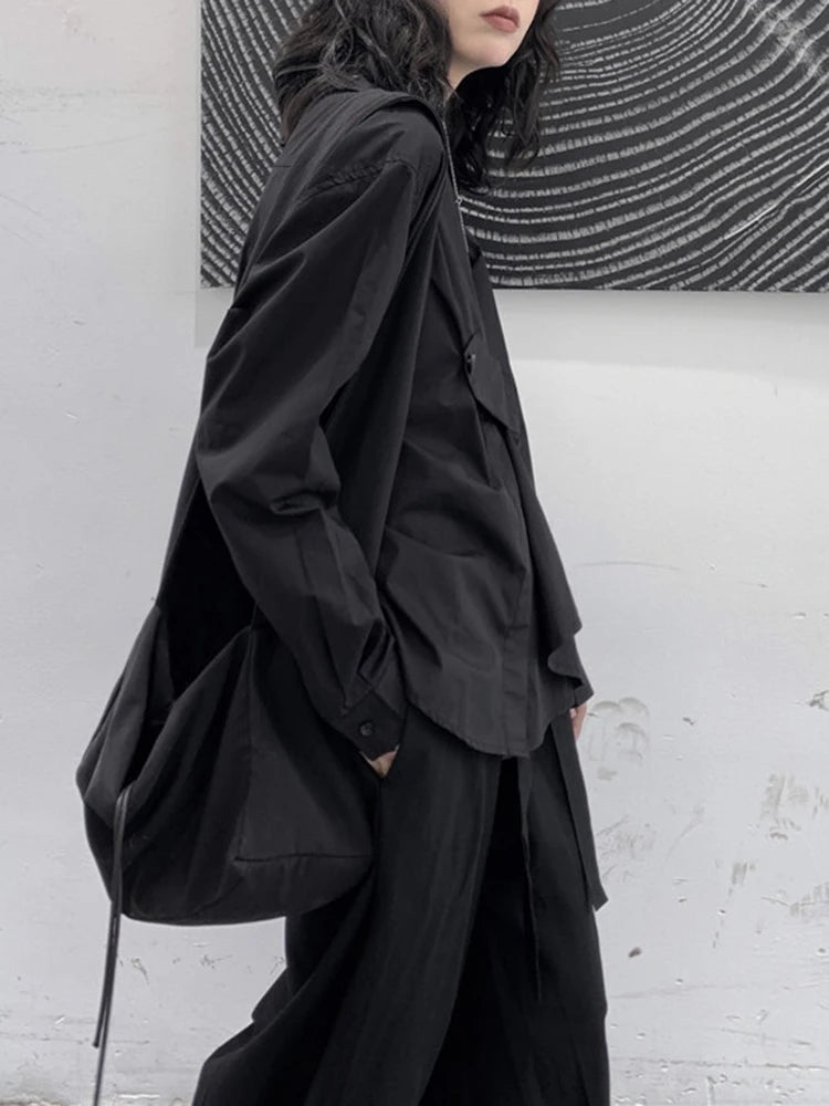 Deconstructed Asymmetric Button Wrap Shirt - Onyx-SimpleModerne