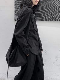 Deconstructed Asymmetric Button Wrap Shirt - Onyx-SimpleModerne