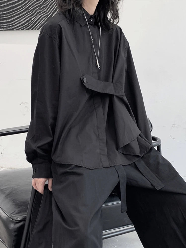 Deconstructed Asymmetric Button Wrap Shirt - Onyx-SimpleModerne