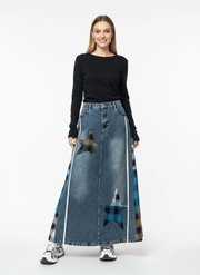 Denim & Textile Patchwork Skirt - 80's Pop-Inspired-SimpleModerne