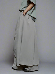 Draped Layered Wide-Leg Trousers – Soft Lightweight Fabric in Mist Grey & Black-SimpleModerne