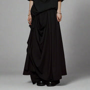 Draped Layered Wide-Leg Trousers – Soft Lightweight Fabric in Mist Grey & Black-SimpleModerne
