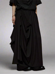 Draped Layered Wide-Leg Trousers – Soft Lightweight Fabric in Mist Grey & Black-SimpleModerne
