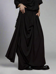 Draped Layered Wide-Leg Trousers – Soft Lightweight Fabric in Mist Grey & Black-SimpleModerne