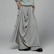 Draped Layered Wide-Leg Trousers – Soft Lightweight Fabric in Mist Grey & Black-SimpleModerne