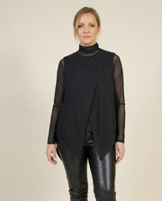 Edgy Elegance: Mesh Turtleneck & Asymmetrical Vest Set-SimpleModerne