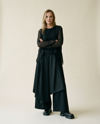 Edgy Elegance: Mesh Turtleneck & Asymmetrical Vest Set-SimpleModerne