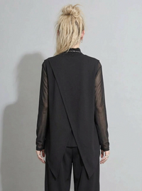 Edgy Elegance: Mesh Turtleneck & Asymmetrical Vest Set-SimpleModerne