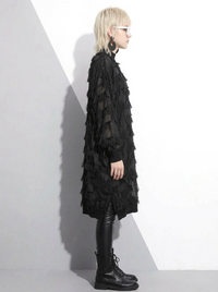 Edgy Sheer Pullover Dress with Side Splits and Textured Star Details-SimpleModerne