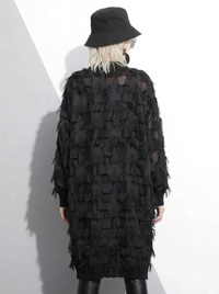 Edgy Sheer Pullover Dress with Side Splits and Textured Star Details-SimpleModerne