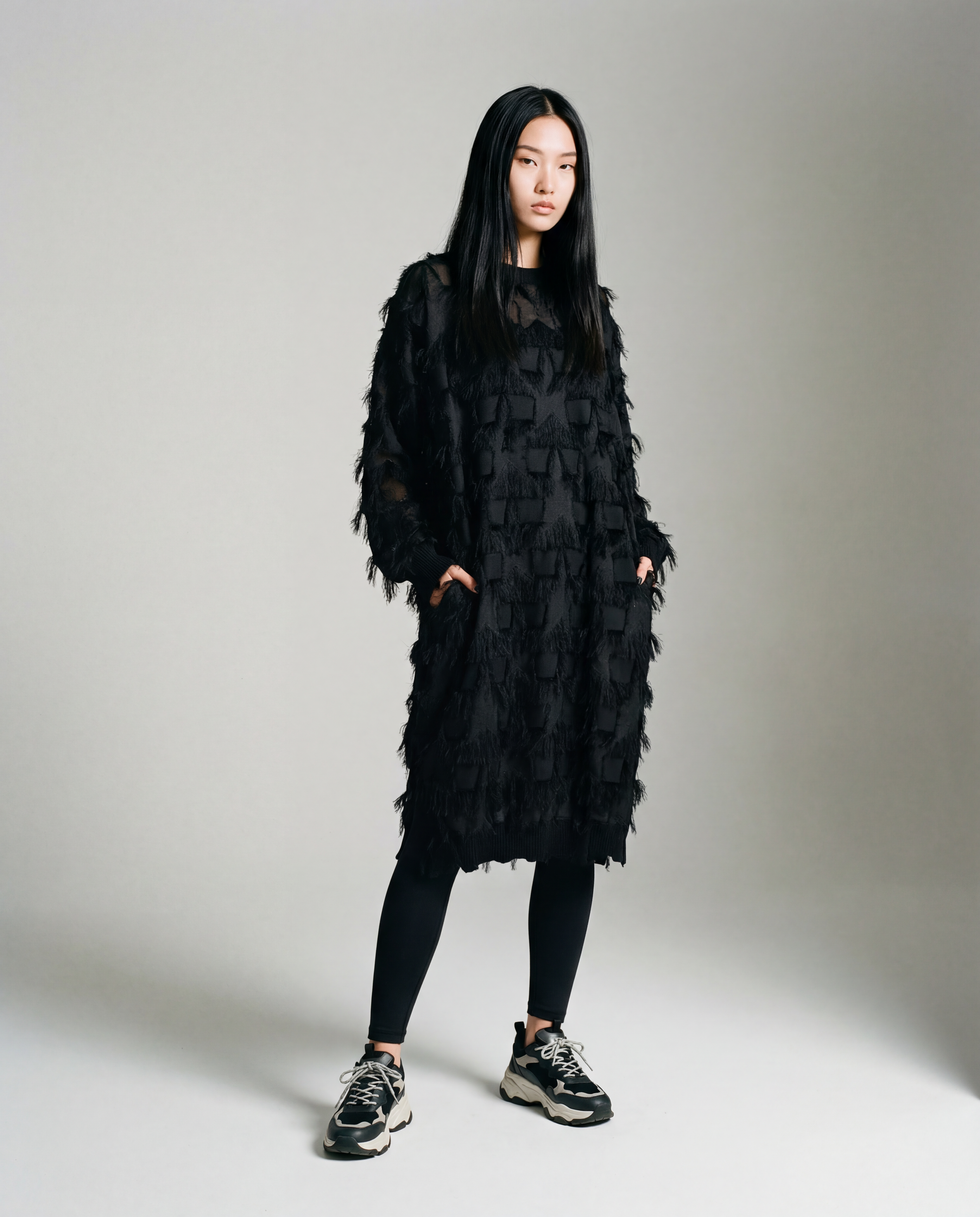 Edgy Sheer Pullover Dress with Side Splits and Textured Star Details-SimpleModerne