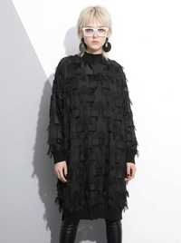 Edgy Sheer Pullover Dress with Side Splits and Textured Star Details-SimpleModerne