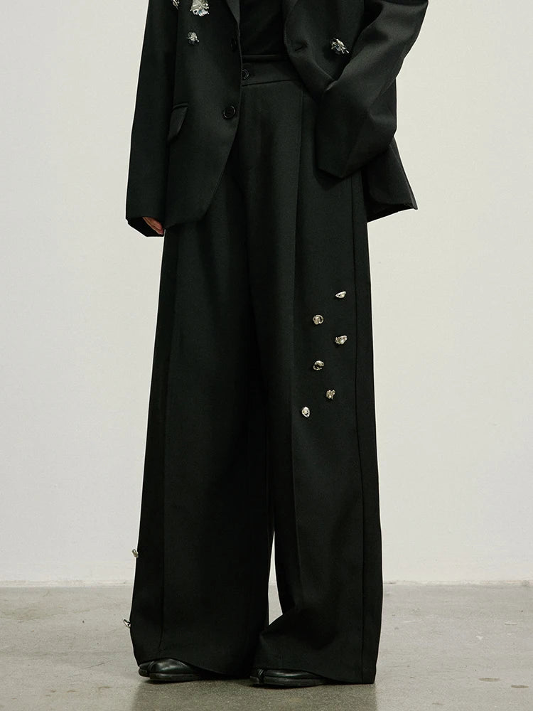 Embellished Wide-Leg Gothic Trousers-SimpleModerne