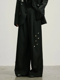 Embellished Wide-Leg Gothic Trousers-SimpleModerne