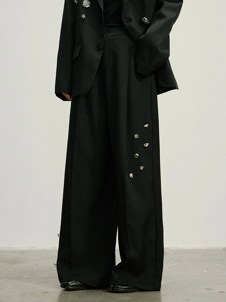 Embellished Wide-Leg Gothic Trousers-SimpleModerne