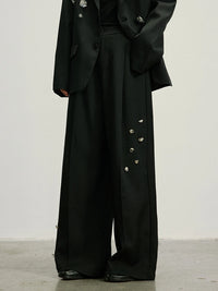 Embellished Wide-Leg Gothic Trousers-SimpleModerne