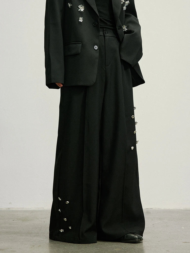 Embellished Wide-Leg Gothic Trousers-SimpleModerne