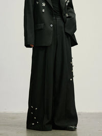 Embellished Wide-Leg Gothic Trousers-SimpleModerne